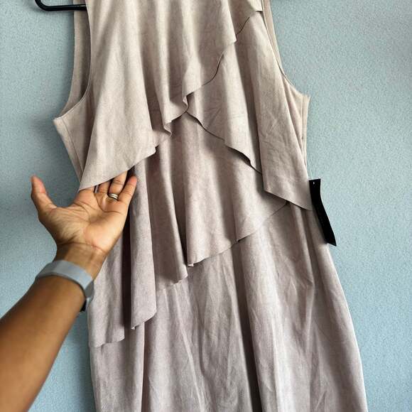 Zara Basic Collection Sleeveless Tiered Ruffle Faux Suede Dress - Picture 2 of 10